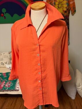 Linen Collared Button-Down Shirt in Vibrant Orange